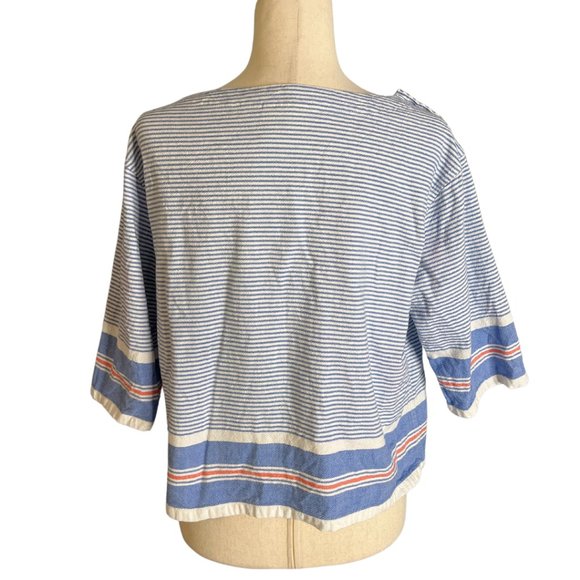 Anthropologie Maeve Red White Blue Nautical Top Shirt Shoulder Buttons Sz Medium - Picture 2 of 6